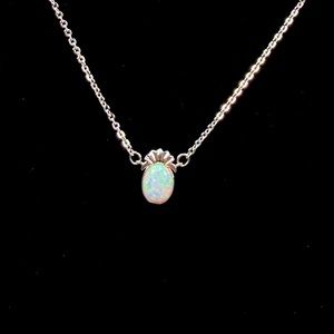 🆕 Pineapple Created Opal Dainty Necklace Silver Tone NWT